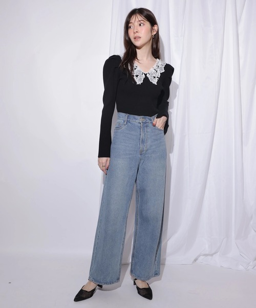 Rirandture（リランドチュール）の「パールレースカラーニットトップス（ニット/セーター・レディース・ボルドー/ブラック/グレー・2）」の19枚目の写真