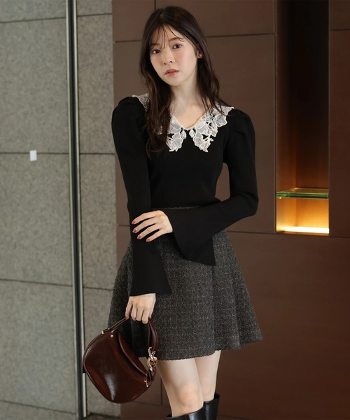 Rirandture（リランドチュール）の「パールレースカラーニットトップス（ニット/セーター・レディース・ボルドー/ブラック/グレー・2）」の20枚目の写真