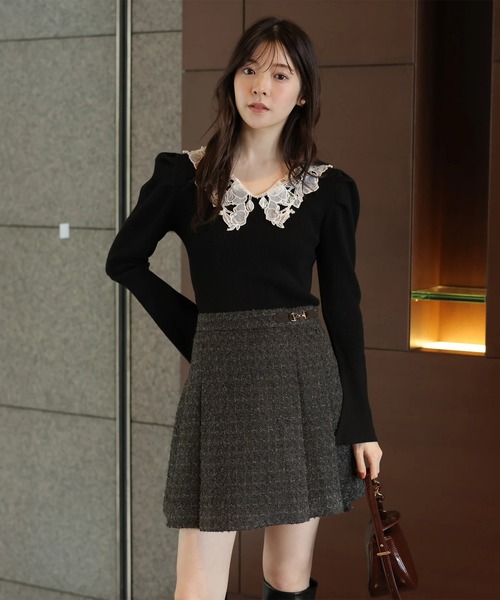 Rirandture（リランドチュール）の「パールレースカラーニットトップス（ニット/セーター・レディース・ボルドー/ブラック/グレー・2）」の21枚目の写真