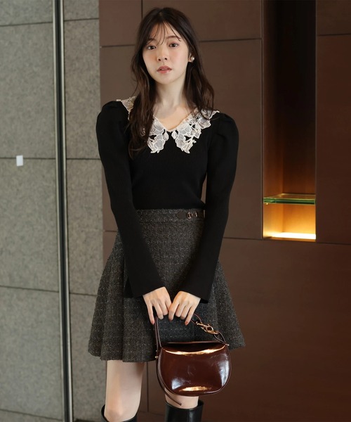 Rirandture（リランドチュール）の「パールレースカラーニットトップス（ニット/セーター・レディース・ボルドー/ブラック/グレー・2）」の22枚目の写真