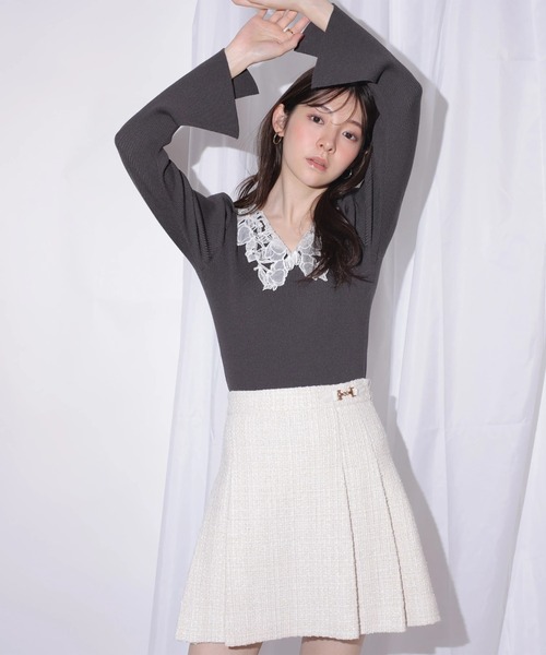 Rirandture（リランドチュール）の「パールレースカラーニットトップス（ニット/セーター・レディース・ボルドー/ブラック/グレー・2）」の5枚目の写真