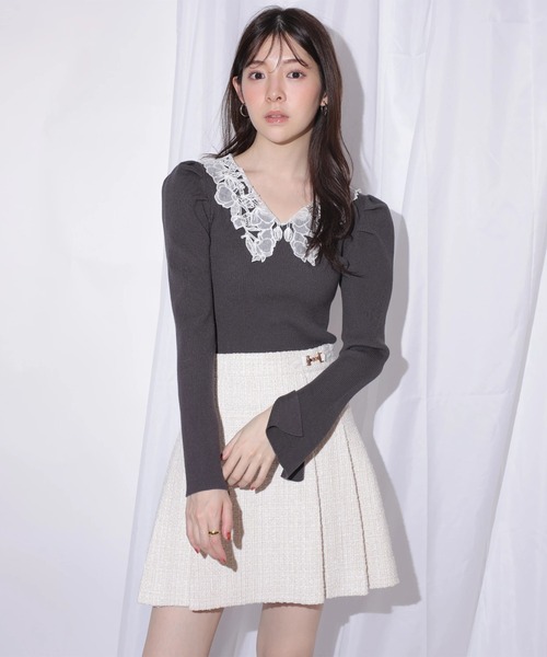 Rirandture（リランドチュール）の「パールレースカラーニットトップス（ニット/セーター・レディース・ボルドー/ブラック/グレー・2）」の7枚目の写真