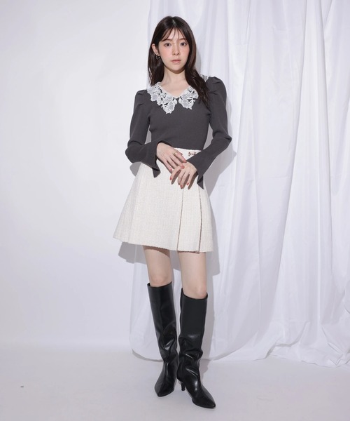 Rirandture（リランドチュール）の「パールレースカラーニットトップス（ニット/セーター・レディース・ボルドー/ブラック/グレー・2）」の11枚目の写真