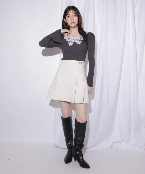 Rirandture（リランドチュール）の「パールレースカラーニットトップス（ニット/セーター・レディース・ボルドー/ブラック/グレー・2）」の12枚目の写真