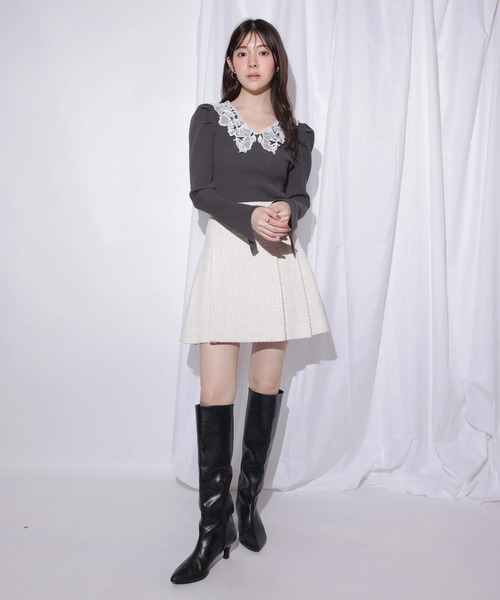 Rirandture（リランドチュール）の「パールレースカラーニットトップス（ニット/セーター・レディース・ボルドー/ブラック/グレー・2）」の13枚目の写真