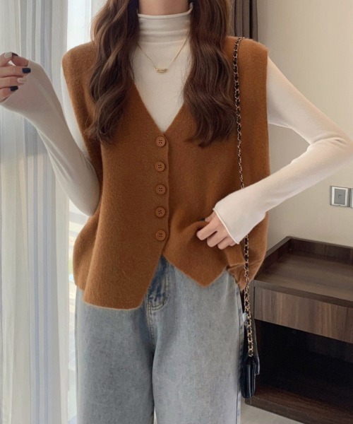Miniministore(ミニミニストア)の「ニットベスト ニットジレ 重ね着 秋冬服(ベスト・レディース・ベージュ/オレンジ/マスタード/ブラウン/キャメル/ホワイト・FREE)」の11枚目の写真