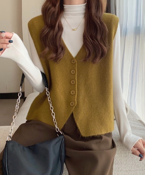 Miniministore(ミニミニストア)の「ニットベスト ニットジレ 重ね着 秋冬服(ベスト・レディース・ベージュ/オレンジ/マスタード/ブラウン/キャメル/ホワイト・FREE)」の13枚目の写真