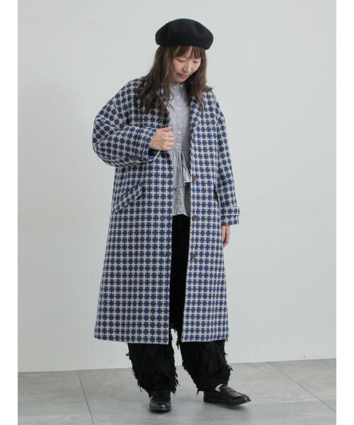 TSUHARU by Samansa Mos2（ツハルバイサマンサモスモス）の「【尾州ウール】フラワー柄ジャカードコート（その他アウター・レディース・ブルー/ネイビー/ベージュ・F）」の8枚目の写真