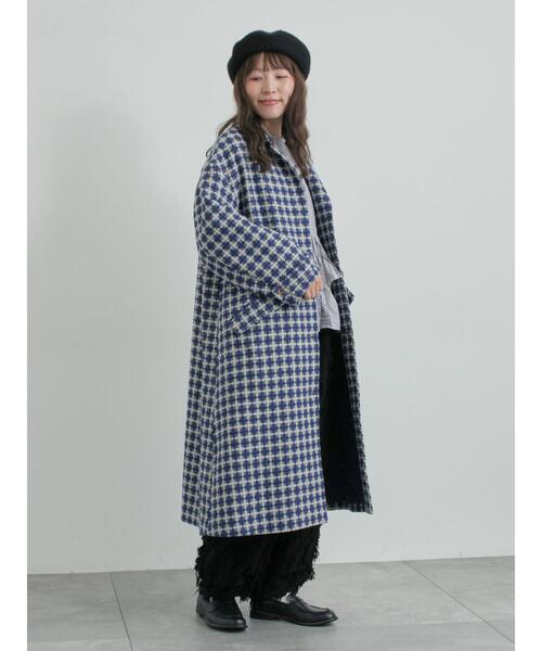 TSUHARU by Samansa Mos2（ツハルバイサマンサモスモス）の「【尾州ウール】フラワー柄ジャカードコート（その他アウター・レディース・ブルー/ネイビー/ベージュ・F）」の10枚目の写真