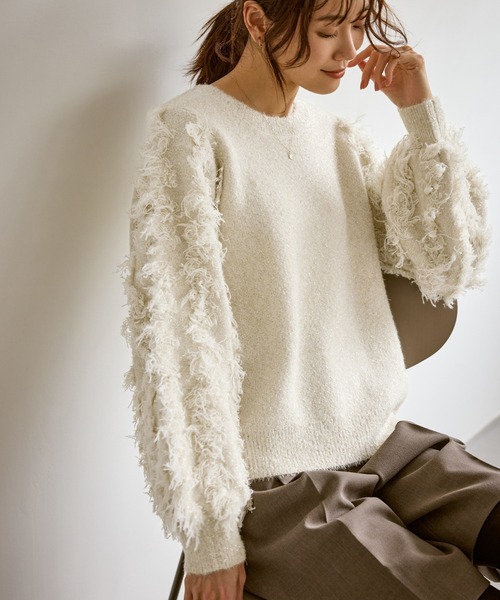 ROPE' PICNIC(ロペピクニック)の「【emur/エミュール】ラメジャガードフリンジスリーブプルオーバー(ニット/セーター・レディース・グレー/オフホワイト/ブルー・38)」の12枚目の写真