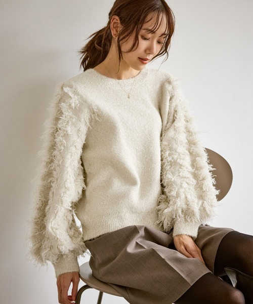 ROPE' PICNIC(ロペピクニック)の「【emur/エミュール】ラメジャガードフリンジスリーブプルオーバー(ニット/セーター・レディース・グレー/オフホワイト/ブルー・38)」の14枚目の写真