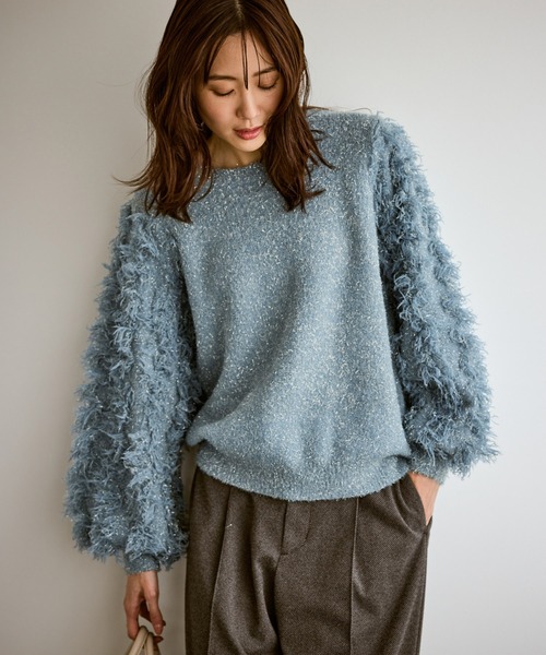 ROPE' PICNIC(ロペピクニック)の「【emur/エミュール】ラメジャガードフリンジスリーブプルオーバー(ニット/セーター・レディース・グレー/オフホワイト/ブルー・38)」の17枚目の写真