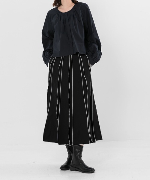 aimoha（アイモハ）の「【moyo】ラインスルーフレアスカート (AW)（スカート・レディース・ブラック/オフホワイト・SMALL/MEDIUM）」の5枚目の写真