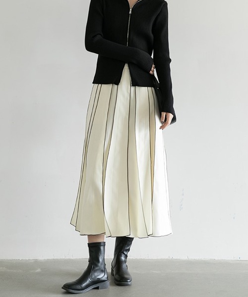 aimoha（アイモハ）の「【moyo】ラインスルーフレアスカート (AW)（スカート・レディース・ブラック/オフホワイト・SMALL/MEDIUM）」の12枚目の写真