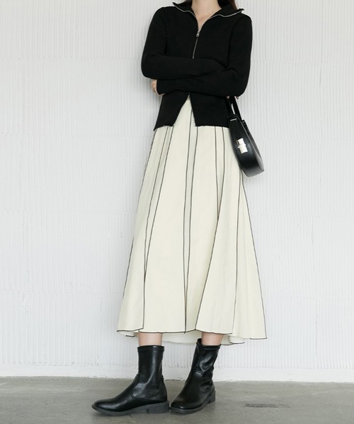 aimoha（アイモハ）の「【moyo】ラインスルーフレアスカート (AW)（スカート・レディース・ブラック/オフホワイト・SMALL/MEDIUM）」の13枚目の写真