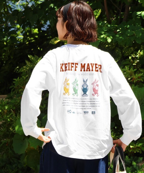 KRIFF MAYER(クリフメイヤー)の「クリフラビット 発泡プリント ロンT / バックプリント チュニックTシャツ(綿100%・体型カバー)(Tシャツ/カットソー・レディース・オフホワイト/ミント/オレンジ/チャコール/カラフル・LARGE/MEDIUM)」の1枚目の写真