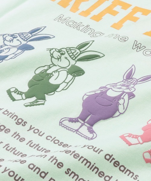 KRIFF MAYER(クリフメイヤー)の「クリフラビット 発泡プリント ロンT / バックプリント チュニックTシャツ(綿100%・体型カバー)(Tシャツ/カットソー・レディース・オフホワイト/ミント/オレンジ/チャコール/カラフル・LARGE/MEDIUM)」の10枚目の写真