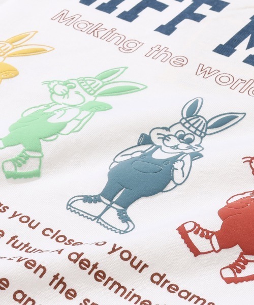 KRIFF MAYER(クリフメイヤー)の「クリフラビット 発泡プリント ロンT / バックプリント チュニックTシャツ(綿100%・体型カバー)(Tシャツ/カットソー・レディース・オフホワイト/ミント/オレンジ/チャコール/カラフル・LARGE/MEDIUM)」の6枚目の写真
