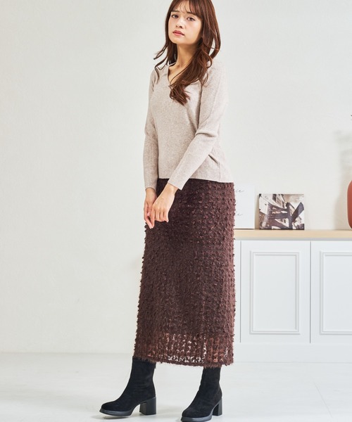 MISCH MASCH(ミッシュマッシュ)の「ZOZO限定 フリンジジャガードタイトスカート(スカート・レディース・ブラウン・フリ-)」の6枚目の写真