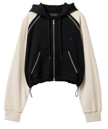 ALYSS（アリス）の「Double Line Color Mix Crop Hood Zip-up [Black]（パーカー）」
