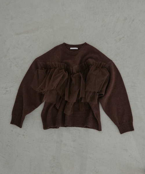 Auntie Rosa(アンティローザ)の「【KICO direction item】チュールギャザーニット(ニット/セーター・レディース・グレー/ブラウン・FREE)」の5枚目の写真