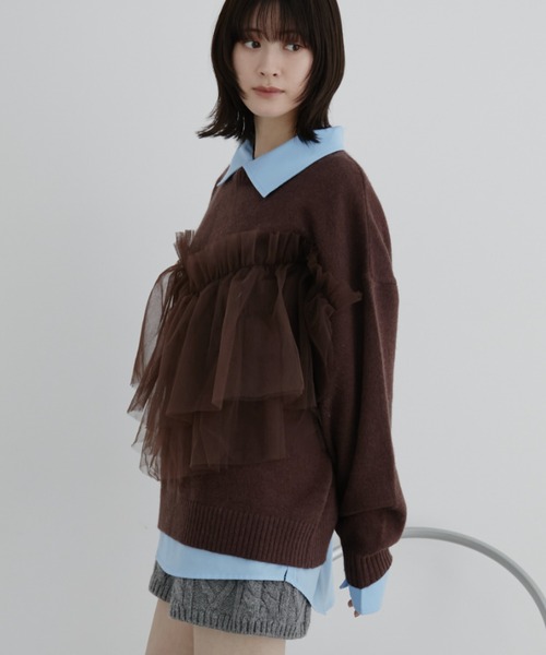 Auntie Rosa(アンティローザ)の「【KICO direction item】チュールギャザーニット(ニット/セーター・レディース・グレー/ブラウン・FREE)」の10枚目の写真