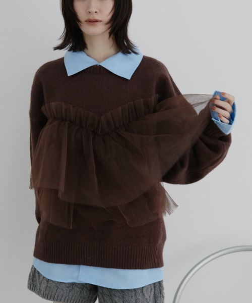 Auntie Rosa(アンティローザ)の「【KICO direction item】チュールギャザーニット(ニット/セーター・レディース・グレー/ブラウン・FREE)」の7枚目の写真