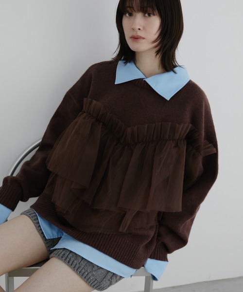 Auntie Rosa(アンティローザ)の「【KICO direction item】チュールギャザーニット(ニット/セーター・レディース・グレー/ブラウン・FREE)」の8枚目の写真