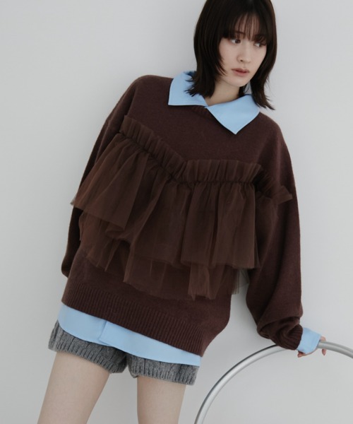 Auntie Rosa(アンティローザ)の「【KICO direction item】チュールギャザーニット(ニット/セーター・レディース・グレー/ブラウン・FREE)」の9枚目の写真