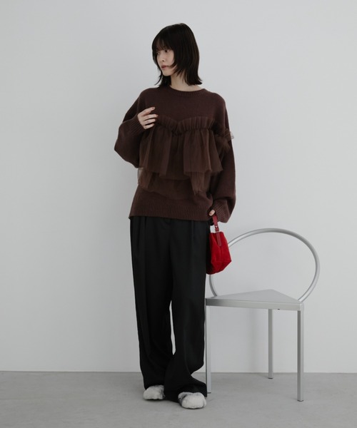 Auntie Rosa(アンティローザ)の「【KICO direction item】チュールギャザーニット(ニット/セーター・レディース・グレー/ブラウン・FREE)」の20枚目の写真