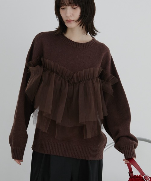 Auntie Rosa(アンティローザ)の「【KICO direction item】チュールギャザーニット(ニット/セーター・レディース・グレー/ブラウン・FREE)」の19枚目の写真