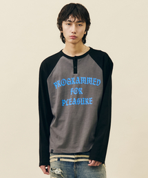 VASTIC（バスティック）の「グラフィックヘンリーネックロングスリーブver.2_チャコール/ブルー（Tシャツ/カットソー）」