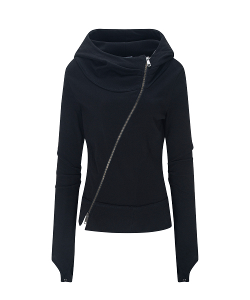 PLEASENOFOLLOW(プリーズノーフォロー)の「Edie Unbal high-neck Hoodie Zip Up (Black)(パーカー・レディース・その他・FREE)」の2枚目の写真