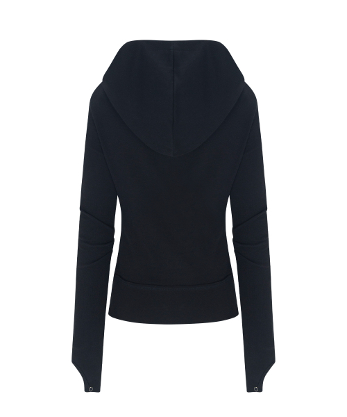 PLEASENOFOLLOW(プリーズノーフォロー)の「Edie Unbal high-neck Hoodie Zip Up (Black)(パーカー・レディース・その他・FREE)」の3枚目の写真