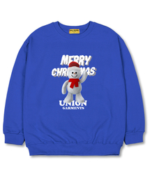 スノーマンオーバーサイズマンツーマンクリスマスTシャツ[裏起毛]ブルー