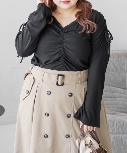 CLETTE（クレット）の「CLETTEオリジナルギャザーデザインカットソー（Tシャツ/カットソー・レディース・ブラウン/グレー/ブラック・LL/3L/4L）」の4枚目の写真