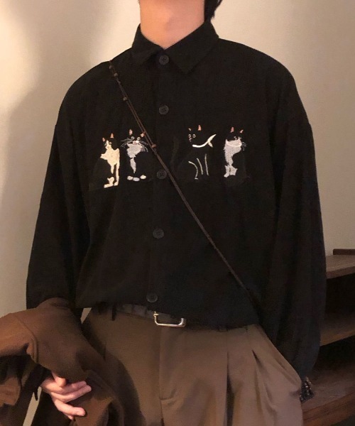 FreeZone(フリーゾーン)の「【春夏新作】ネコ刺繍 コーデュロイシャツ(シャツ/ブラウス・メンズ・ブラウン/ブラック/ベージュ・F)」の7枚目の写真
