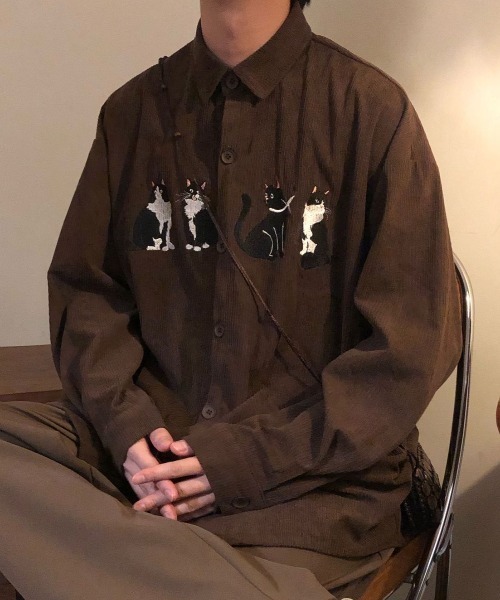 FreeZone(フリーゾーン)の「【春夏新作】ネコ刺繍 コーデュロイシャツ(シャツ/ブラウス・メンズ・ブラウン/ブラック/ベージュ・F)」の10枚目の写真