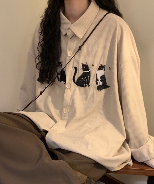 FreeZone(フリーゾーン)の「【春夏新作】ネコ刺繍 コーデュロイシャツ(シャツ/ブラウス・メンズ・ブラウン/ブラック/ベージュ・F)」の16枚目の写真