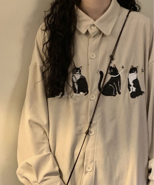 FreeZone(フリーゾーン)の「【春夏新作】ネコ刺繍 コーデュロイシャツ(シャツ/ブラウス・メンズ・ブラウン/ブラック/ベージュ・F)」の17枚目の写真