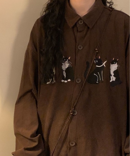 FreeZone(フリーゾーン)の「【春夏新作】ネコ刺繍 コーデュロイシャツ(シャツ/ブラウス・メンズ・ブラウン/ブラック/ベージュ・F)」の18枚目の写真