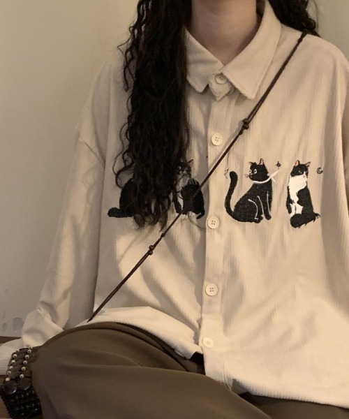 FreeZone(フリーゾーン)の「【春夏新作】ネコ刺繍 コーデュロイシャツ(シャツ/ブラウス・メンズ・ブラウン/ブラック/ベージュ・F)」の20枚目の写真