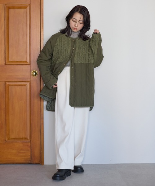 HEART MARKET(ハートマーケット)の「ニット&キルティングノーカラーアウター(ノーカラージャケット・レディース・ホワイト/チャコールグレー/カーキ・FREE)」の12枚目の写真