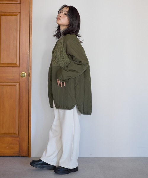 HEART MARKET(ハートマーケット)の「ニット&キルティングノーカラーアウター(ノーカラージャケット・レディース・ホワイト/チャコールグレー/カーキ・FREE)」の14枚目の写真