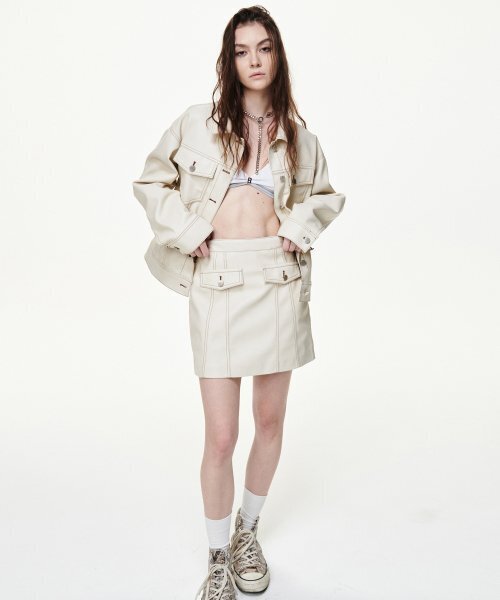 B QUIET（ビークワイエット）の「FAUX LEATHER POCKET MINI SKIRTS_CREAM（スカート・レディース・その他・MEDIUM/SMALL）」の7枚目の写真