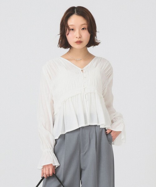 Ray BEAMS（レイビームス）の「シャーリング ペプラム  ブラウス（シャツ/ブラウス・レディース・サックスブルー/ブラック/ホワイト・ONE SIZE）」の2枚目の写真