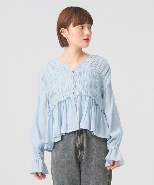 Ray BEAMS（レイビームス）の「シャーリング ペプラム  ブラウス（シャツ/ブラウス・レディース・サックスブルー/ブラック/ホワイト・ONE SIZE）」の10枚目の写真