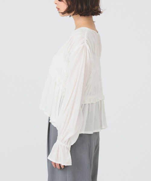 Ray BEAMS（レイビームス）の「シャーリング ペプラム  ブラウス（シャツ/ブラウス・レディース・サックスブルー/ブラック/ホワイト・ONE SIZE）」の12枚目の写真