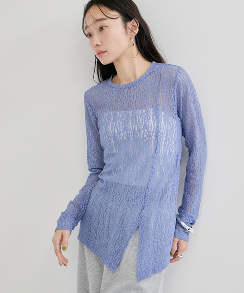 le cercle ADAM ET ROPE'(ルセルクルアダムエロペ)の「レースカットトップス(Tシャツ/カットソー・レディース・ホワイト/ブラウン/サックスブルー系・FREE)」の1枚目の写真