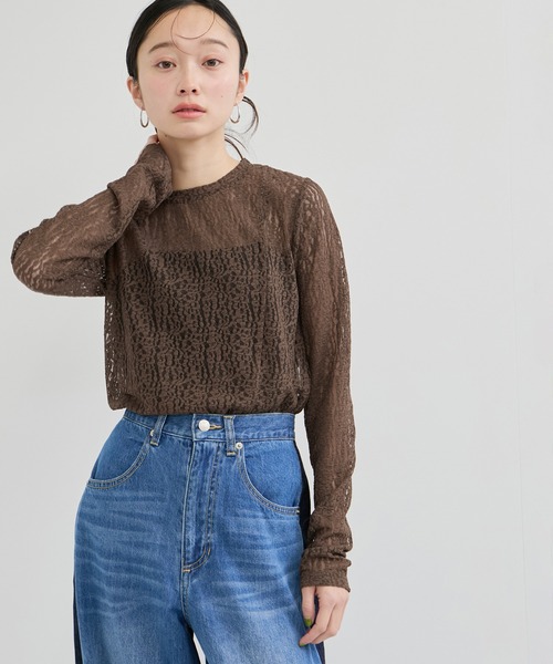 le cercle ADAM ET ROPE'(ルセルクルアダムエロペ)の「レースカットトップス(Tシャツ/カットソー・レディース・ホワイト/ブラウン/サックスブルー系・FREE)」の3枚目の写真